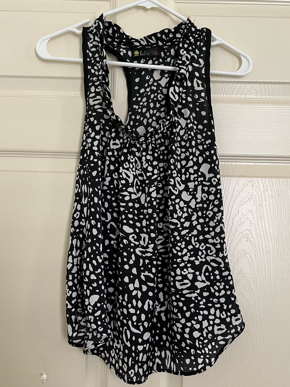 LUNA TIKS  Black & White Ruffle Neck  Printed top